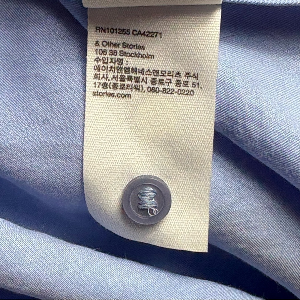 & Other Stories Light Blue Shirt Mini Dress with Tie-Waist Detail • Size 6 - Picture 13 of 13